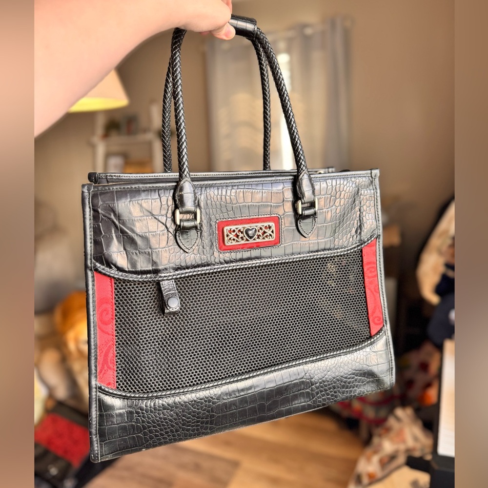 BRIGHTON Black and Red Faux Crocodile Skin Pet Dog Carrier Bag Vintage Luxury